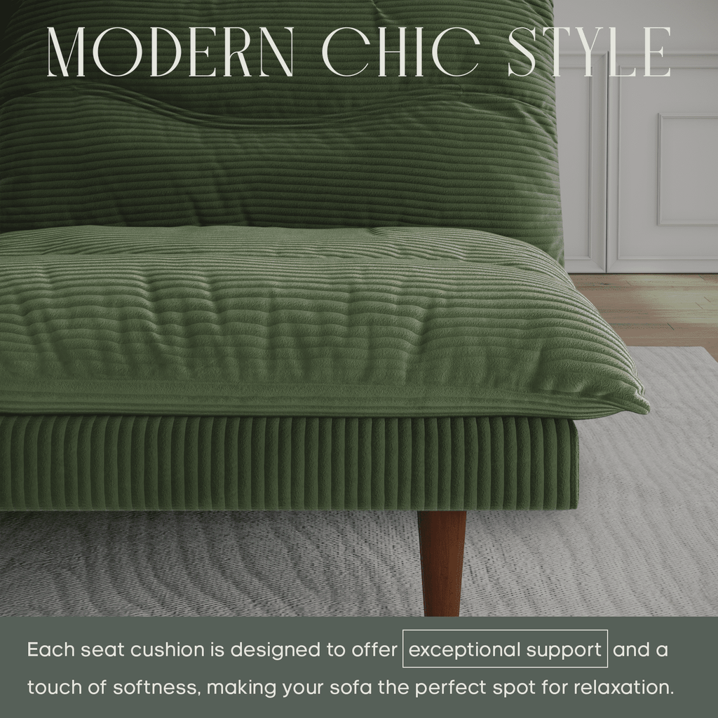 LLappuil 71 Corduroy Futon Convertible Sofa Bed, Loveseat Sleeper Sofa Couch for Living Room Apartment Green
