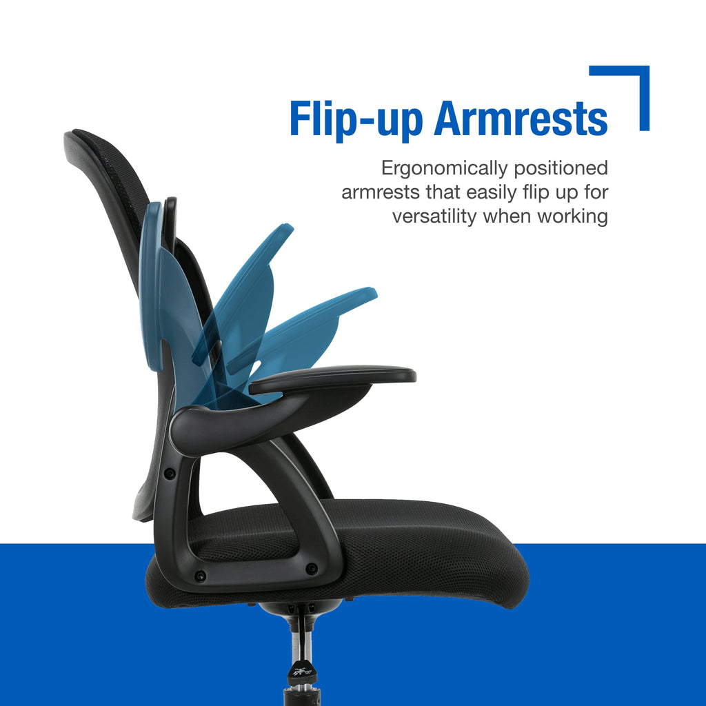 (3 pack) Mainstays Ergonomic Mesh Back Office Chair with Flip Up Arms for Adults, Black Fabric, 275lb
