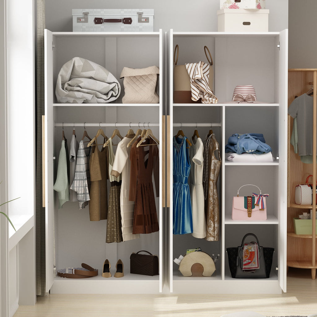 Wiawg 2 Door Wardrobe Armoire,Mirrored Closet Storage with Drawers and Shelves,White