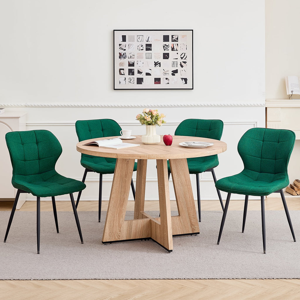 47 Round Dining Table Set for 4 Mid-Century Modern Kitchen Table with 4 Upholstered Chairs Kitchen Coffee Set Dining Table and Chairs for Living Room(Natural Table with 4 Beige Chairs)