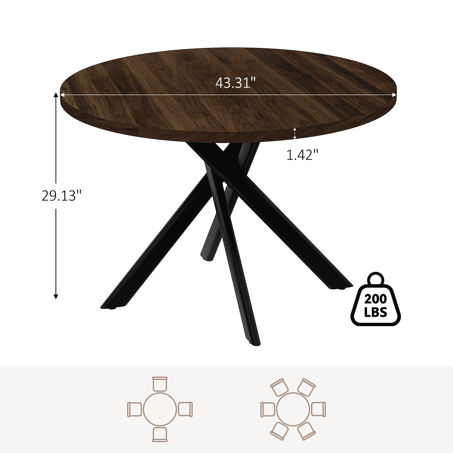 43.5 Round Dining Table for 4, Space Saving Kitchen Table with Metal Legs, Mid Century Modern Dining Table for Dining Living Room Apartment Small Space