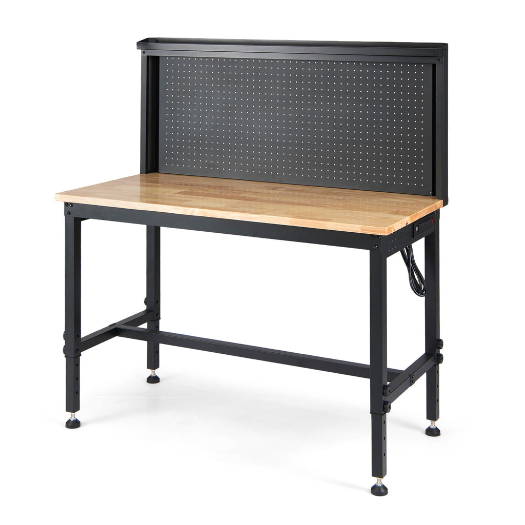 Gymax 48'' Heavy Duty Workbench w/ AC/USB Outlets and Pegboard Max Load 2000 LBS