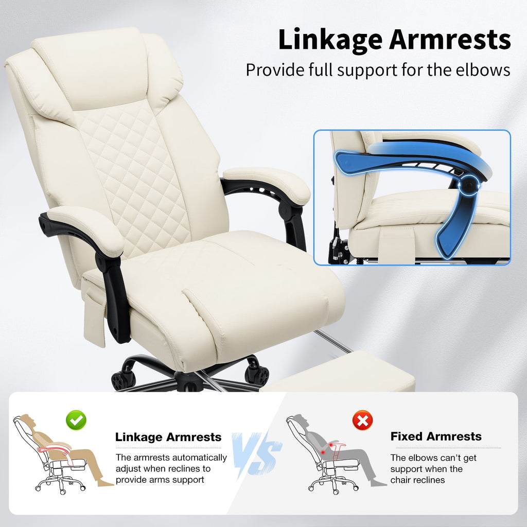 Hoffree Massage Office Chair 400LBS Executive Office Chair Massage and Footrest Big and Tall Office Chair with Heated Lumbar Support, Ergonomic Computer Desk Chair Reclining High Back Leather Office