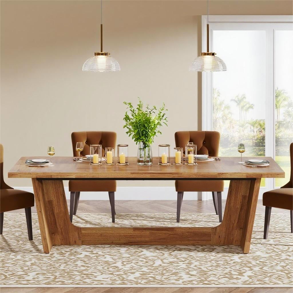 Fnova 70.87 Rectangular Dining Table for 4-6 People, Farmhouse Wood Kitchen Table with Sturdy Legs, Easy to Assemble