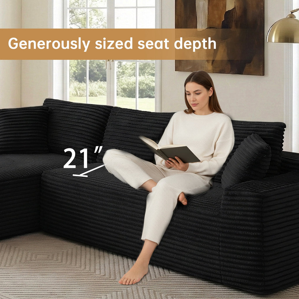 SOULART 138.5 U Shaped Sectional Couch,Gray Cloud Boneless Sofa For Living Room,Plush Corduroy Couches With Deep Seat Chaise Lounge,No Assembly Required
