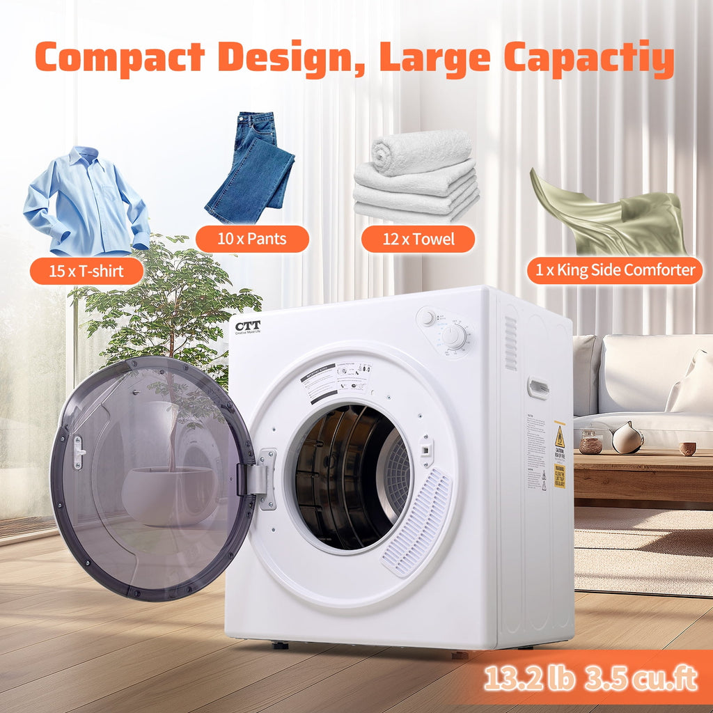 CTT 1500W Portable Clothes Dryer 3.5 cu.ft, 110V Portable Dryers for Laundry with  4 Drying Mode, Apartments, RVs, Dorms