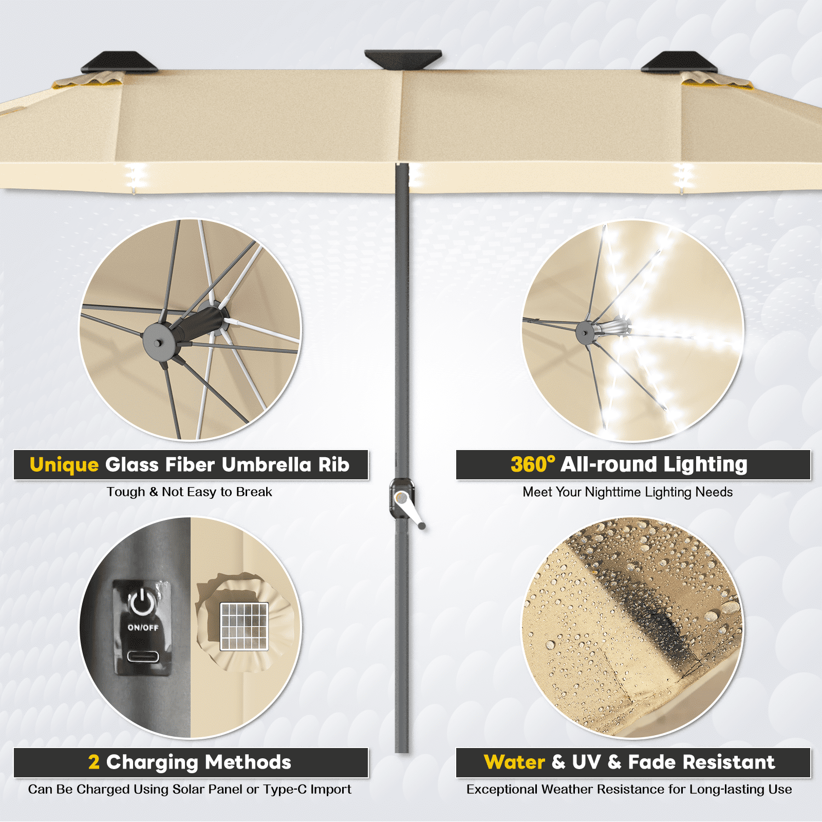 AECOJOY 10x10ft Outdoor Cantilever Patio Umbrella with Base, 360° Tilt & Rotate, Beige