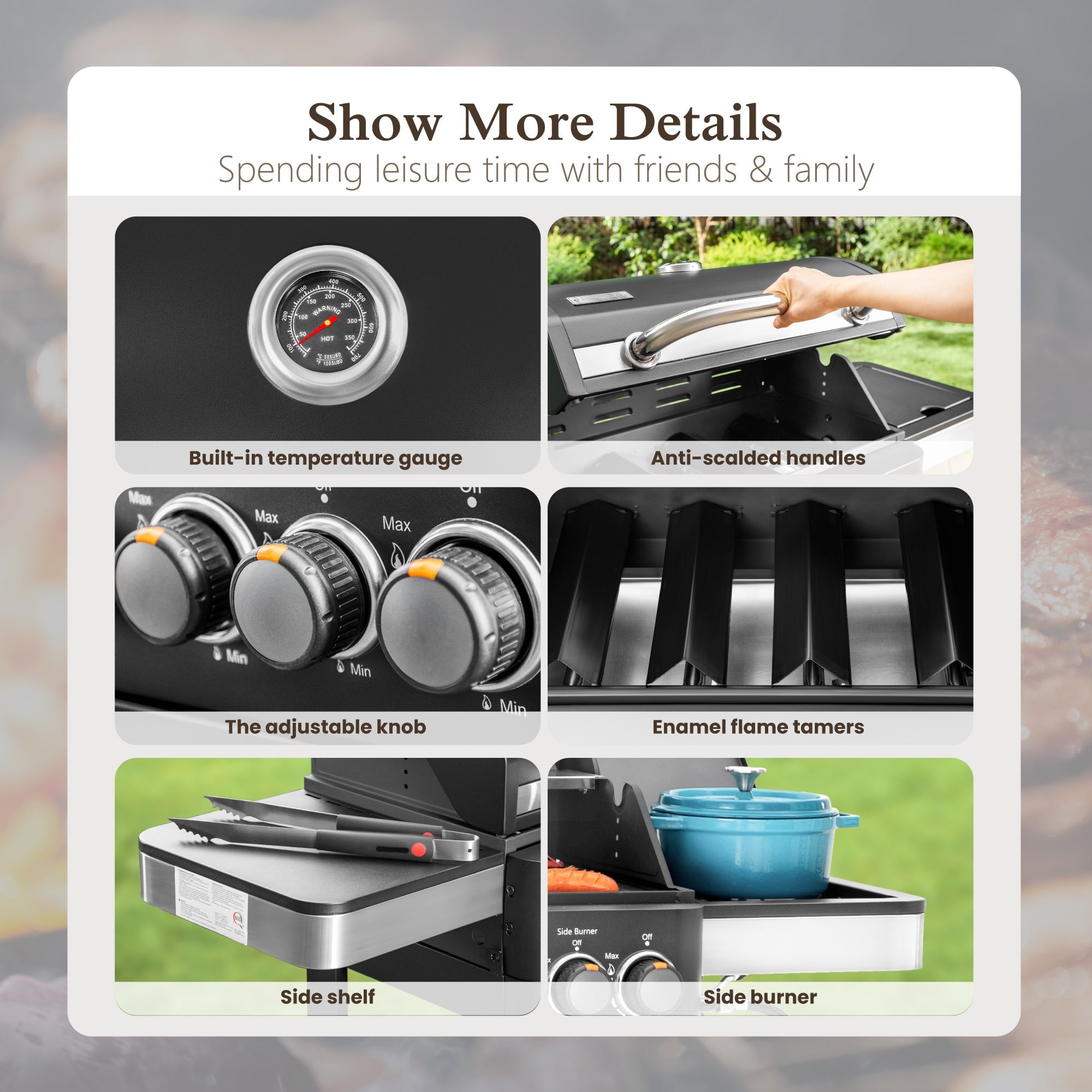 Alpha Joy 4-Burner Propane Gas Grill and Griddle Combo with Side Burner in Black