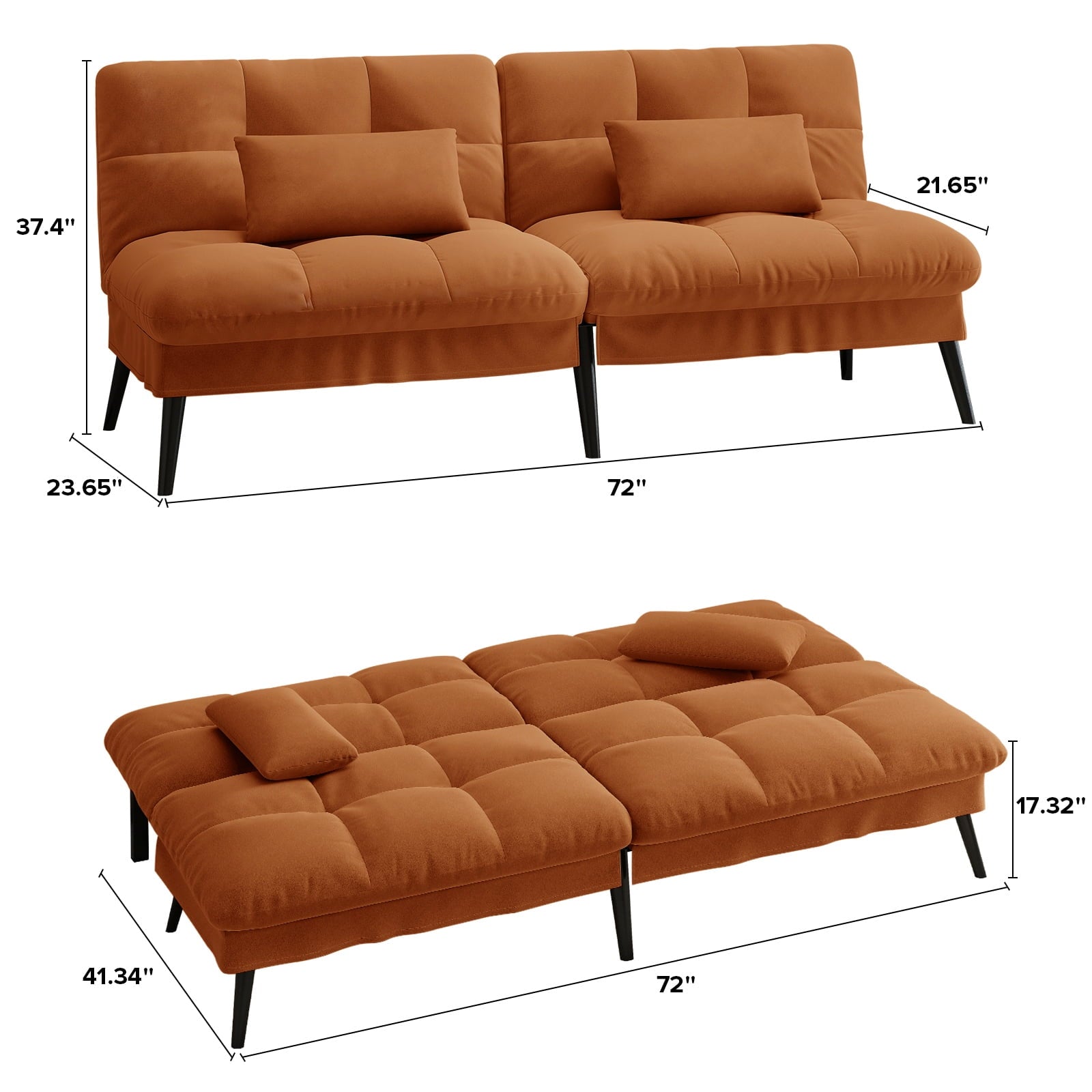 CloudRest Pro 72 Modern Convertible Futon Sofa Bed, Upholstered Futon Couch with 5 Adjustable Backrest Angles,Suitable for Apartment,Living Room,Black