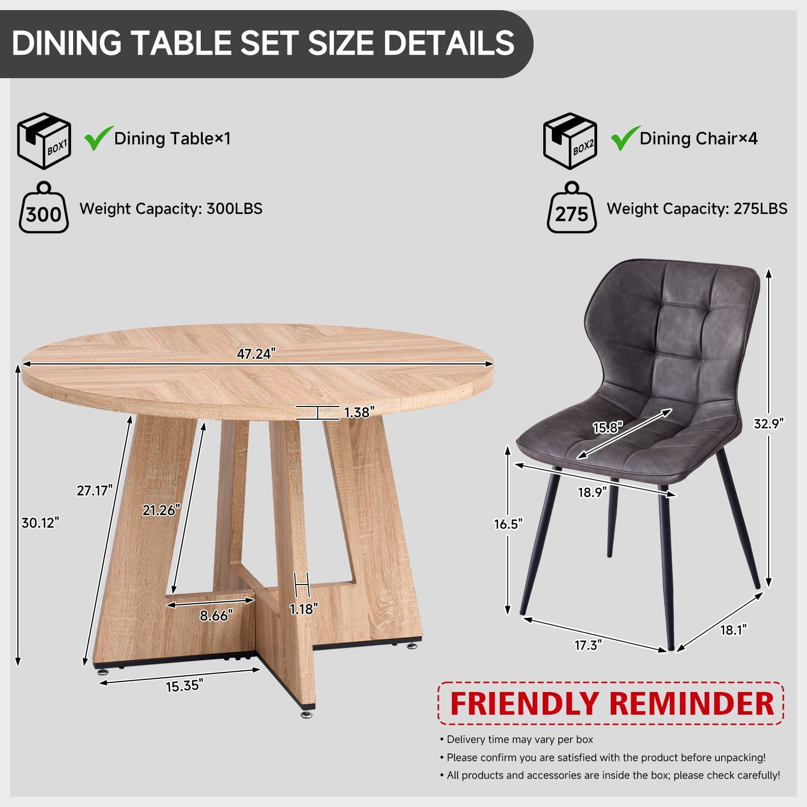 47 Round Dining Table Set for 4 Mid-Century Modern Kitchen Table with 4 Upholstered Chairs Kitchen Coffee Set Dining Table and Chairs for Living Room(Natural Table with 4 Beige Chairs)