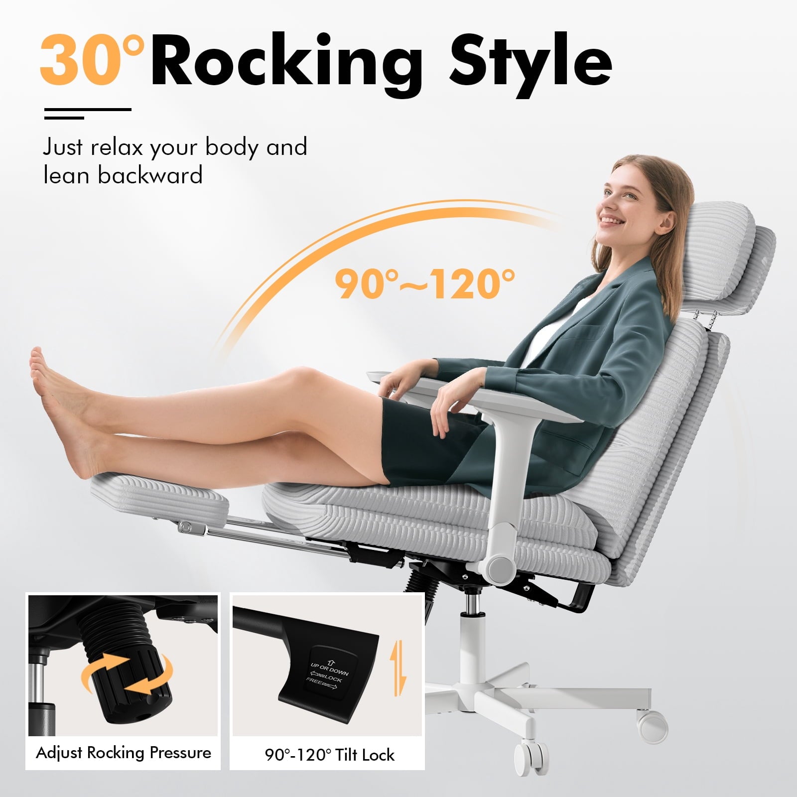 Ninecer Ergonomic Office Chair with Footrest, Big and Tall Computer Desk Chair for Adults, Adjustable Swivel Chair with Headrest Lumbar Support, White