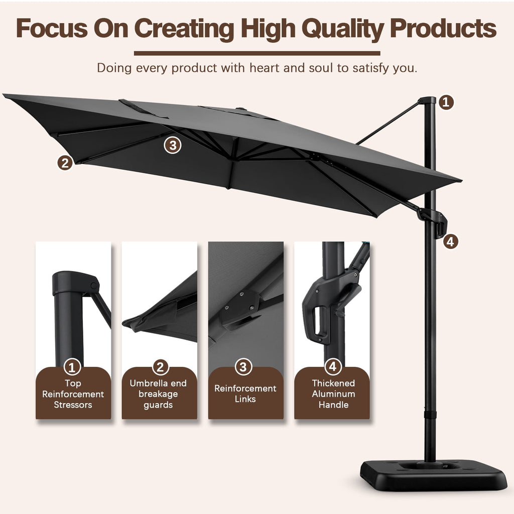 COBIZI 10x10ft Patio Cantilever Umbrella Double Roof Large Rectangular Deck Offset Umbrellas, Square Outdoor Patio Umbrella with 360°Rotation & Heavy-Duty Aluminum Frame,for Poolside Garden,Beige