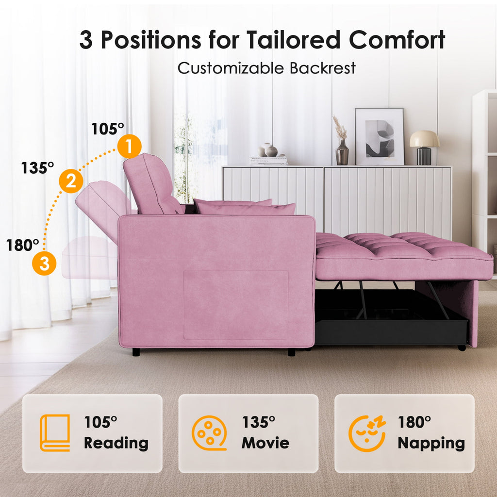 Anpport 3-in-1 Convertible Sleeper Sofa Bed, Pull-Out Loveseat Couch with Adjustable Back for Small Spaces, Velvet Fabric, 55, Dark Gray