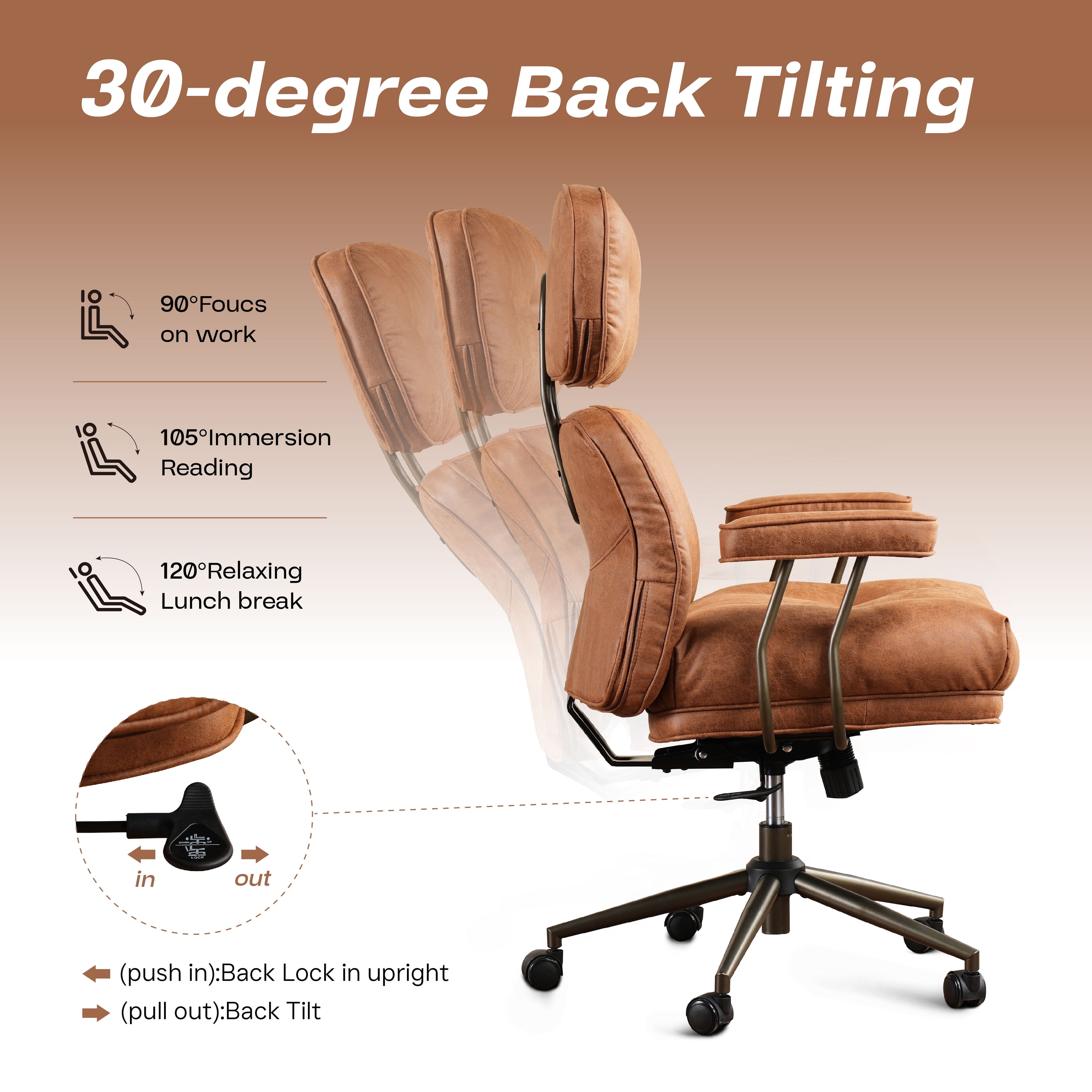 Toject Ergonomic Office Chair, High Back Big Comfy Home Office Chair with Lumbar Support, Mid-Century Modern Computer Executive Office Chair, Brown