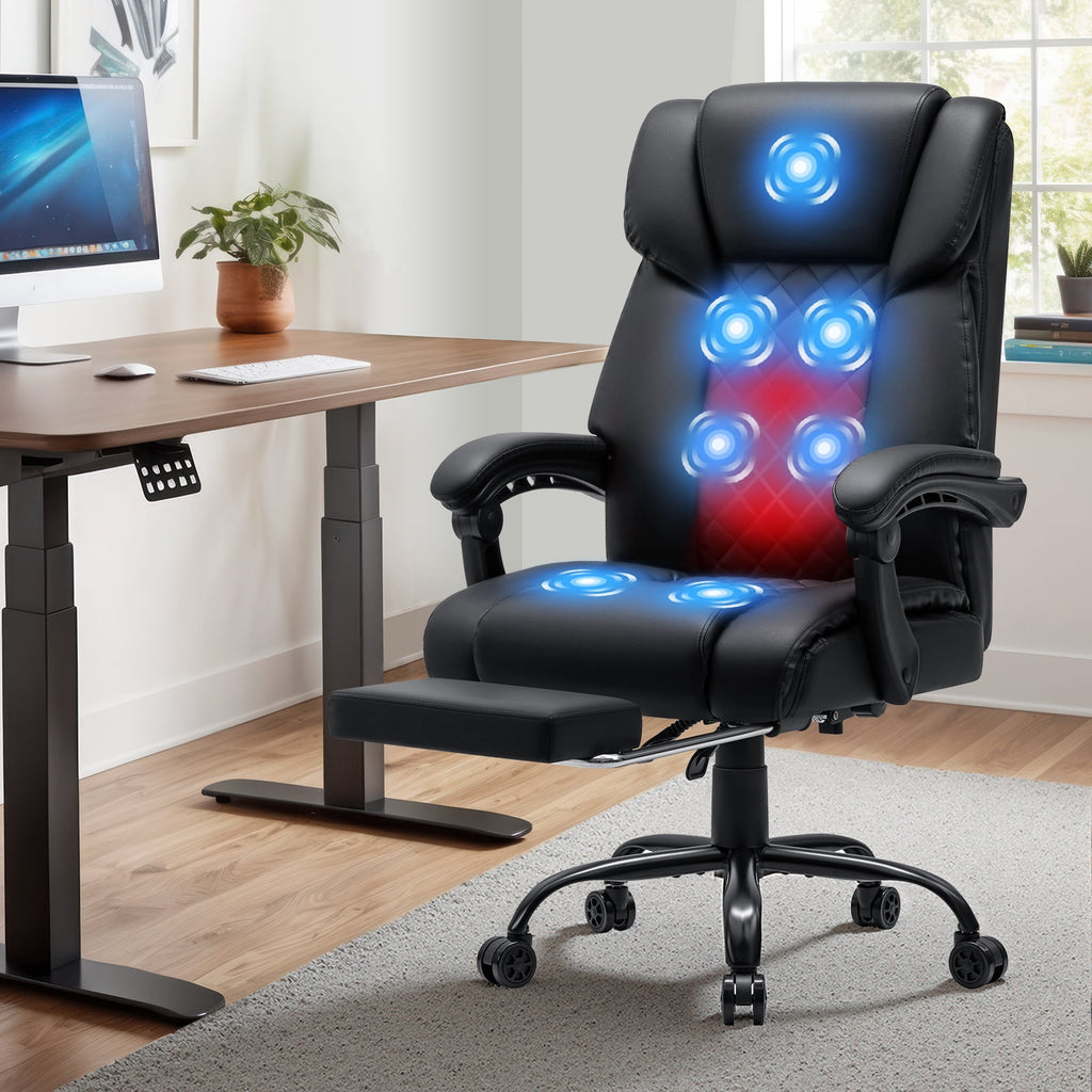 Hoffree Massage Office Chair 400LBS Executive Office Chair Massage and Footrest Big and Tall Office Chair with Heated Lumbar Support, Ergonomic Computer Desk Chair Reclining High Back Leather Office