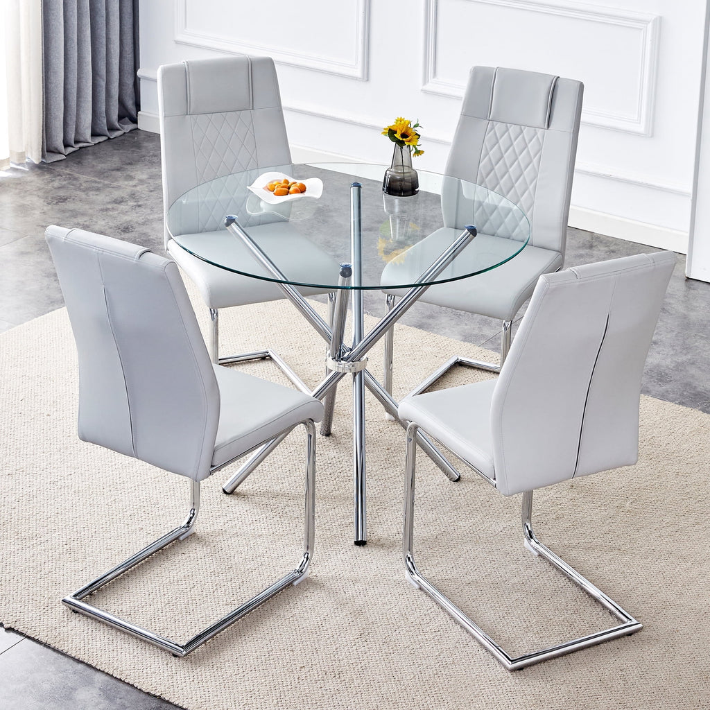 LUFTUT 36.6 Round Glass Dining Table, Modern Gold Base Kitchen Table, Small Space Bistro Table, Clear Tempered Glass Top for Apartmen