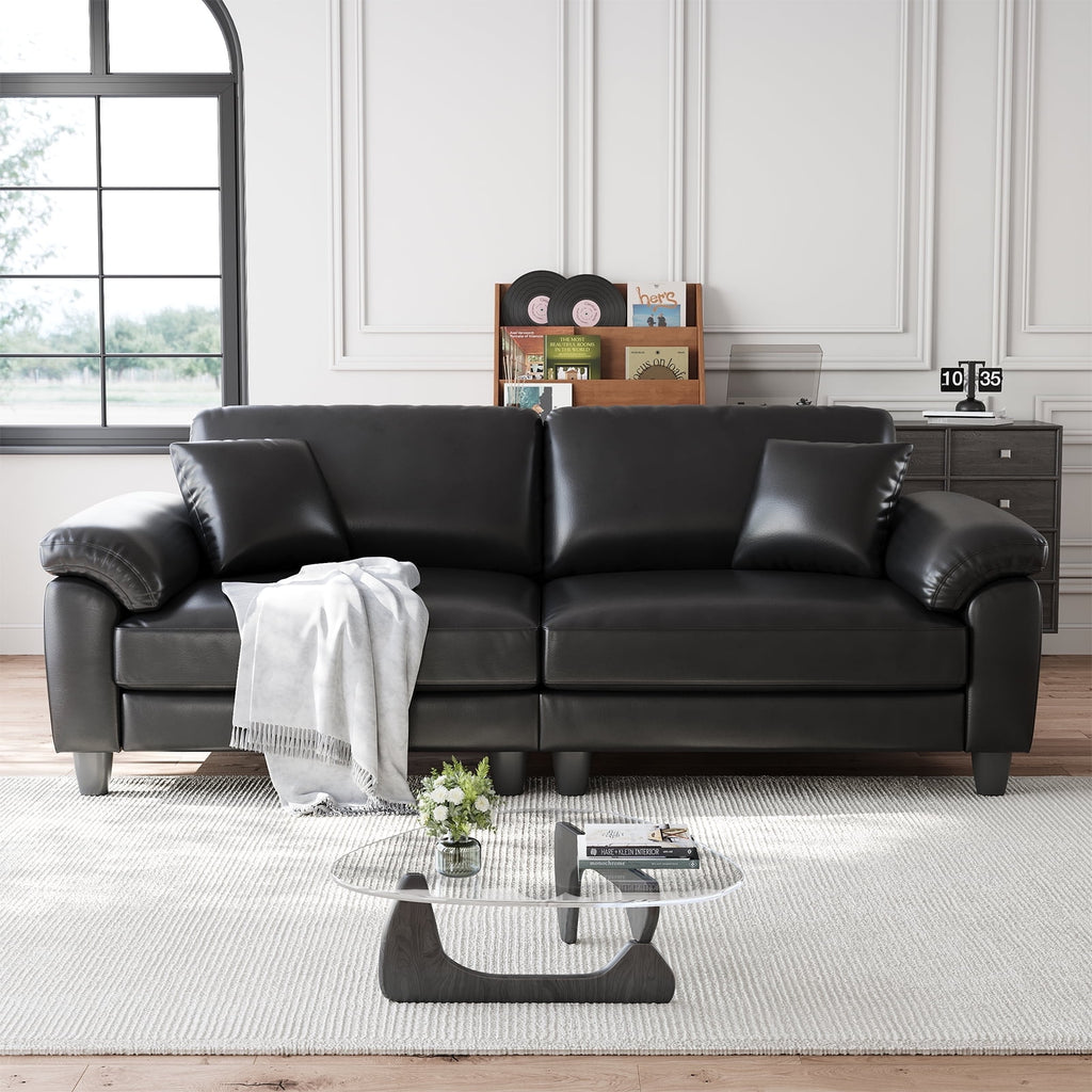 83 Couch Premium PU Leather Sofa, Comfy Extra Deep Seat 3 Seater Couch for Living Room, Oversized Loveseat with 2 Pillows, Beige