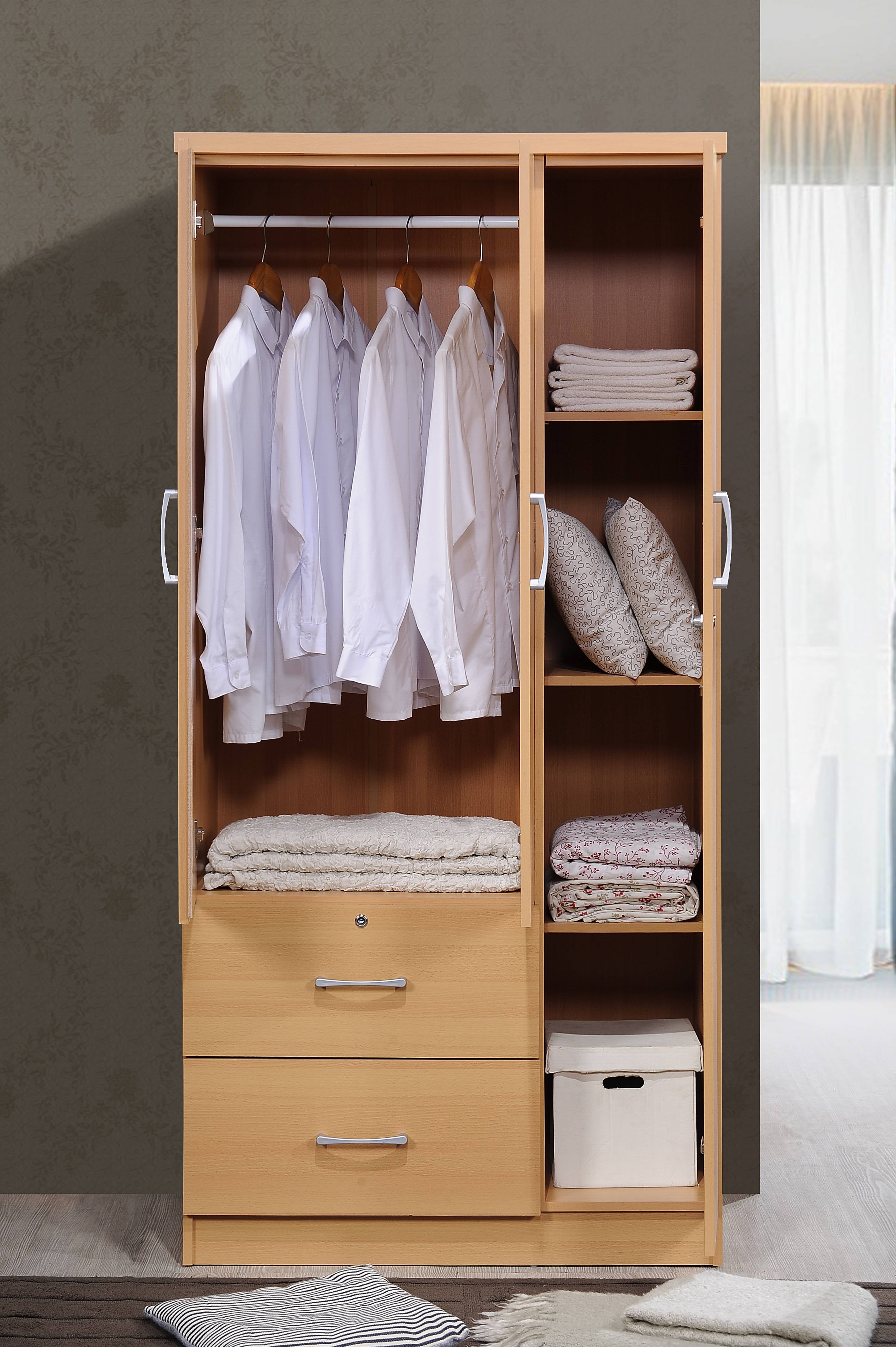 Hodedah 3 Door Bedroom Armoire with Drawers, White Finish