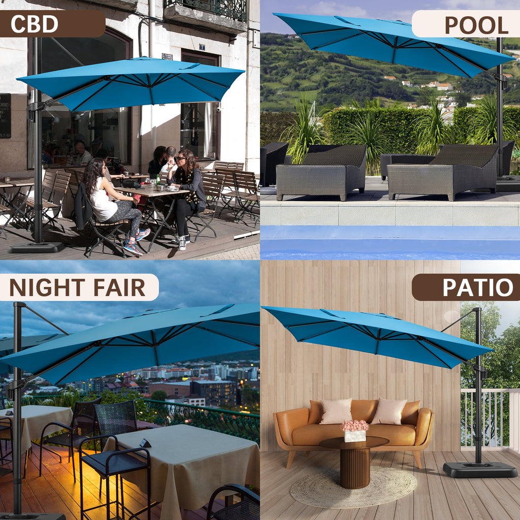 COBIZI 10x10ft Patio Cantilever Umbrella Double Roof Large Rectangular Deck Offset Umbrellas, Square Outdoor Patio Umbrella with 360°Rotation & Heavy-Duty Aluminum Frame,for Poolside Garden,Beige