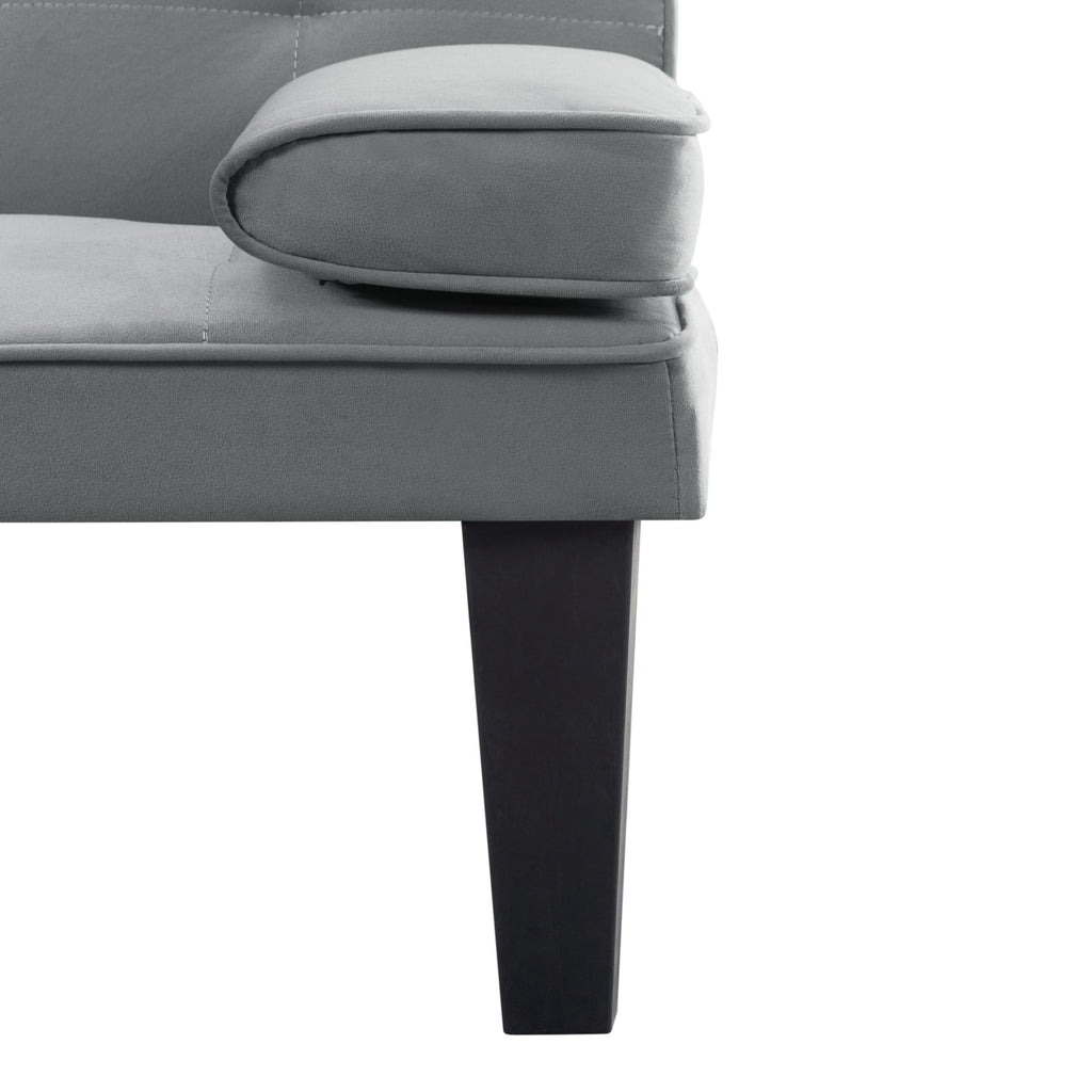 BSHTI 65 Modern Velvet Futon Sofa Bed with Drop Down Cup Holders, 3-Position Adjustable Backrest, Removable Arm Cushions, Chrome Legs for Living Room & Guest Room Black