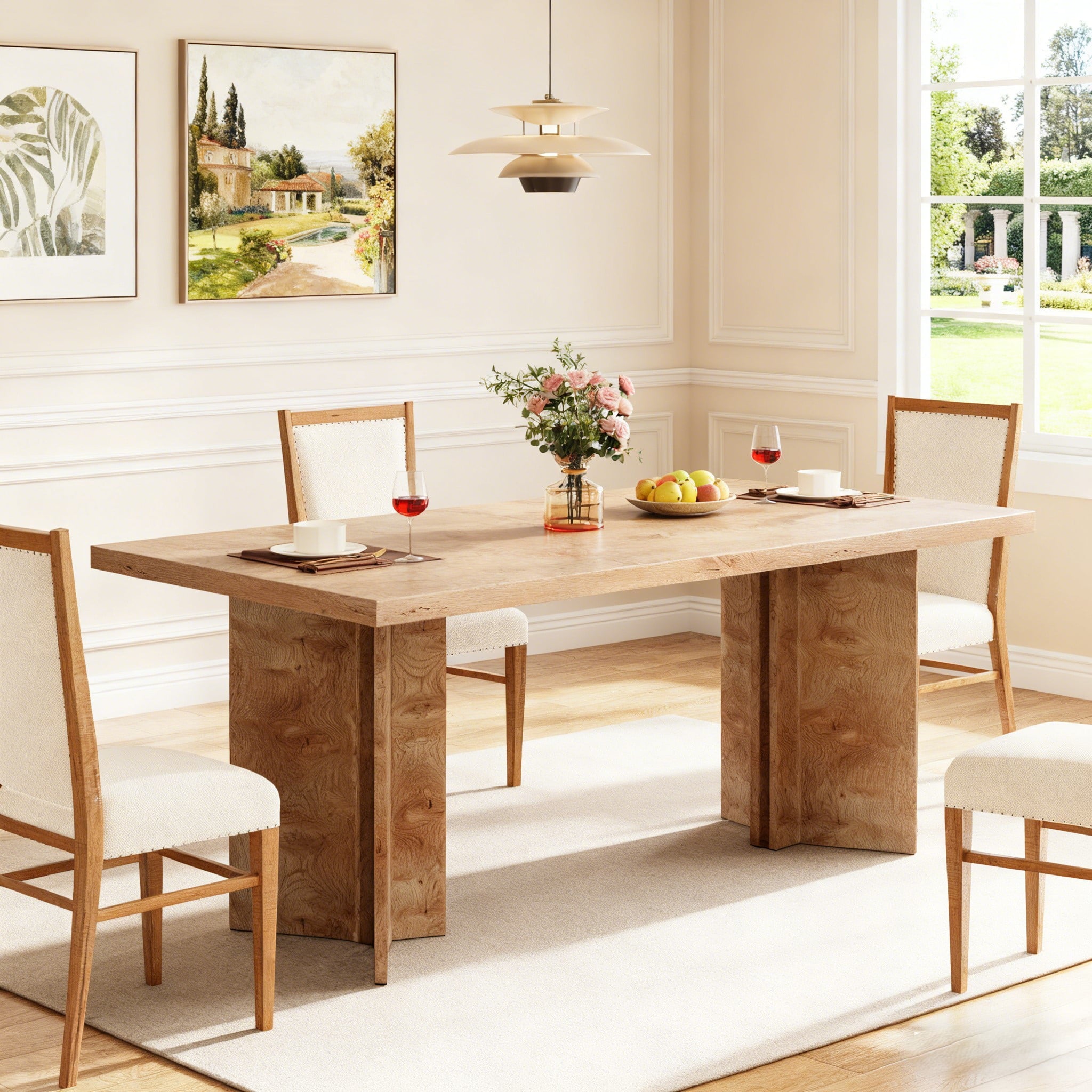 Fnova 63 Rectangular Modern Dining Table, Wooden Modern Kitchen Table for 6 People for Dining Room, Warm Brown (Chairs Not Included)
