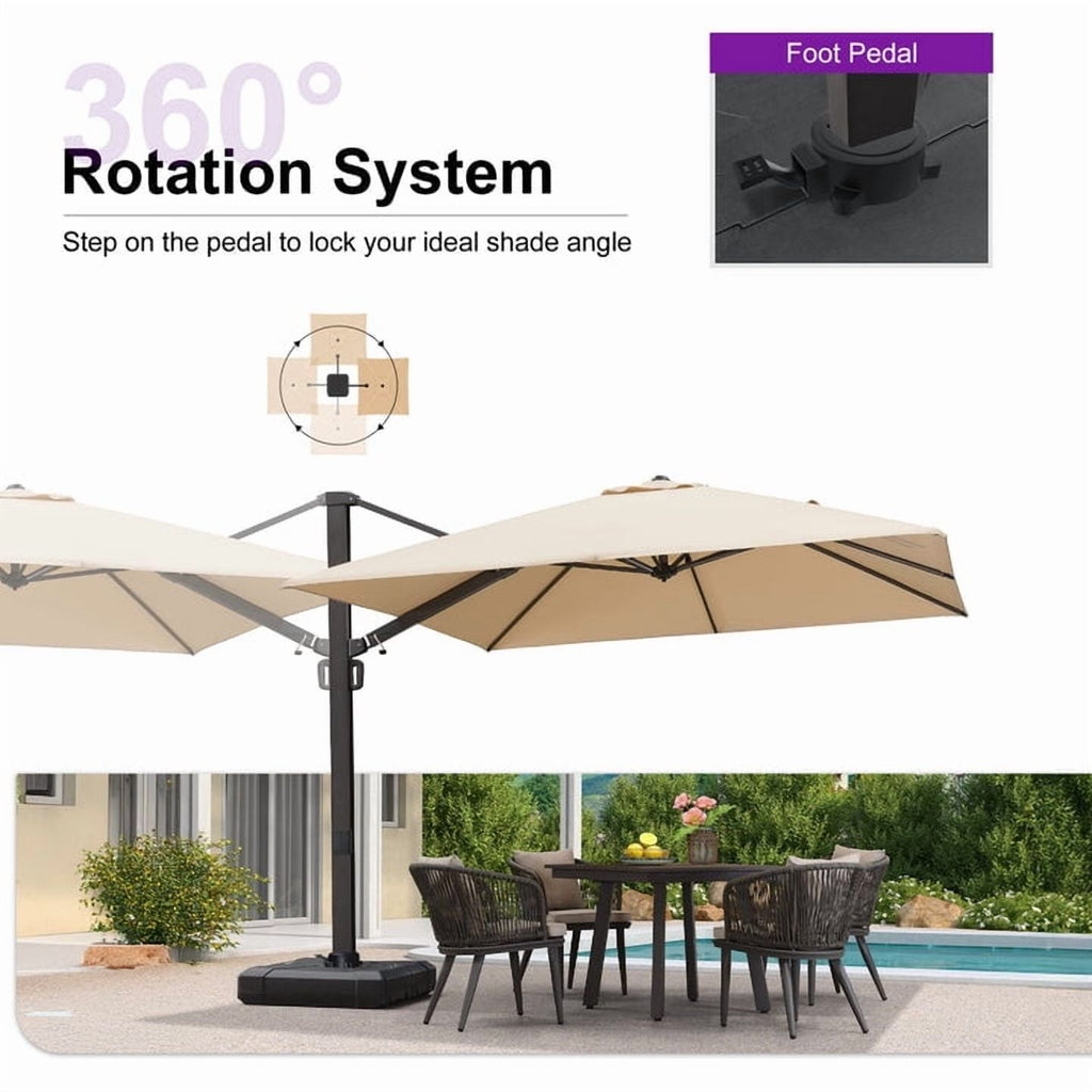 PURPLE LEAF 12 FT Outdoor Cantilever Umbrellas Square Aluminum Windproof Offset Umbrella with 360°Rotation Tilt Adjutable Garden Pool Large Patio Umbrella,Gray