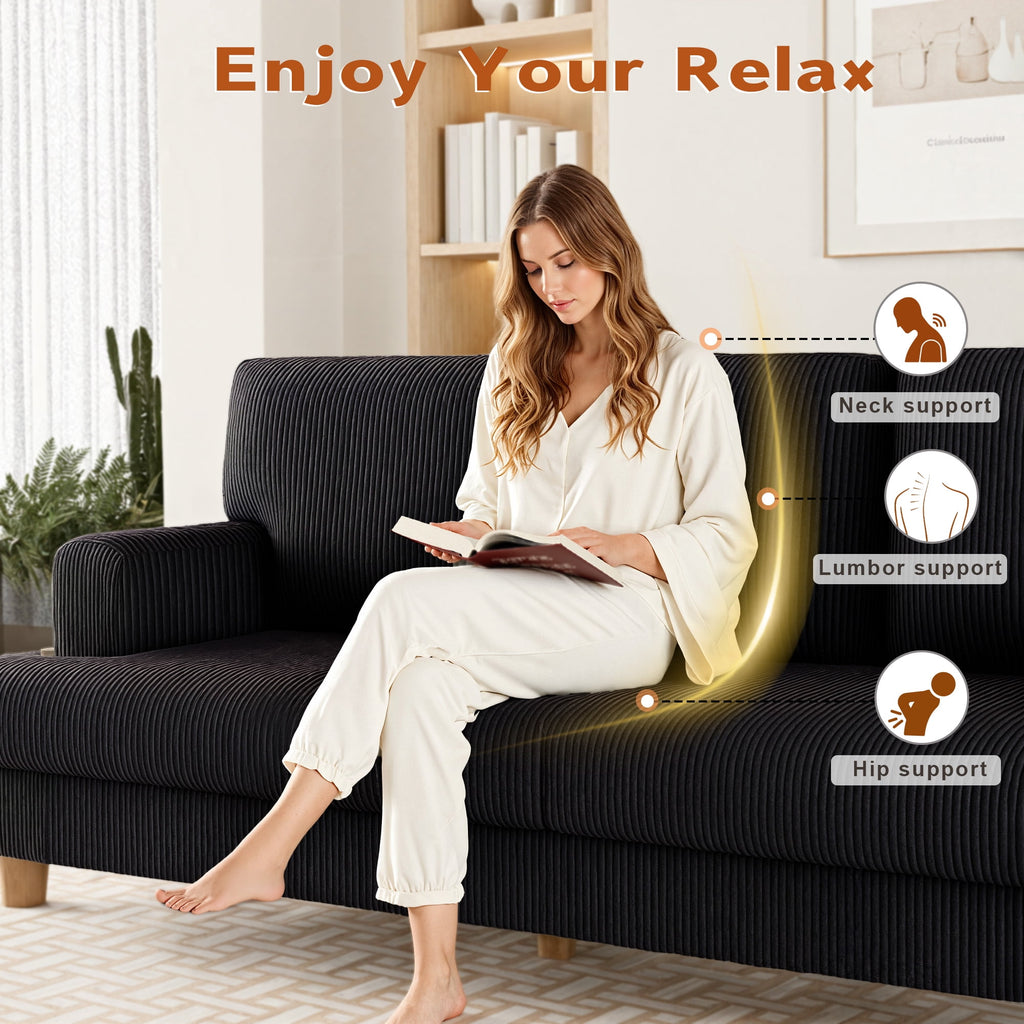 AAQZ 87 Corduroy Sofa Couch for Living Room, 3 Seater Deep Seat Comfy Couch in a Box, 2 Cushions, 2 Pillows Tool-Free Setup,Gray