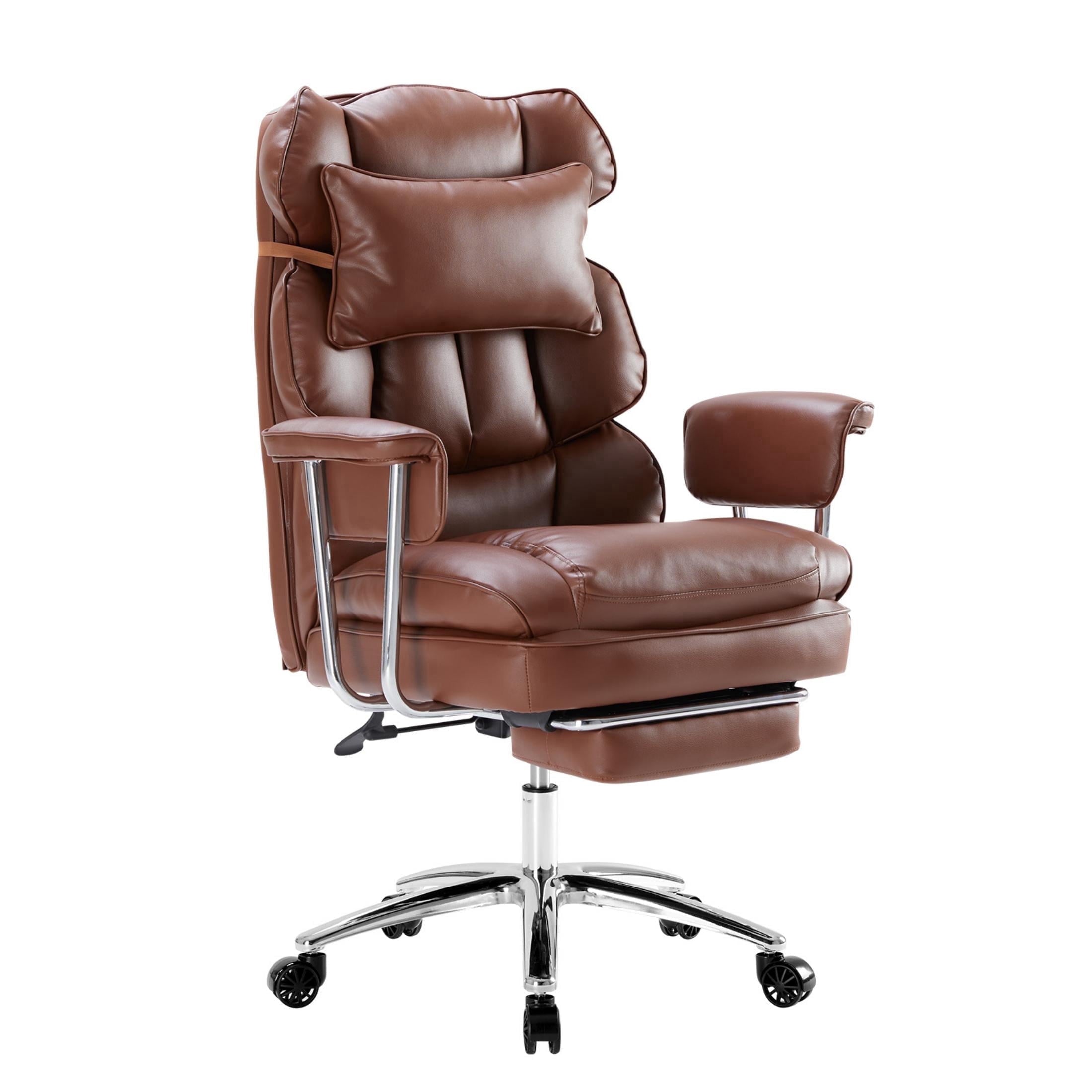 edx Executive Home Office Desk Chair, Ergonomic Big Tall High Back with Footrest & Lumbar Support, Reclining Comfy PU Leather Computer Gaming Chair with Swivel Wheels, Height Adjustable, Black
