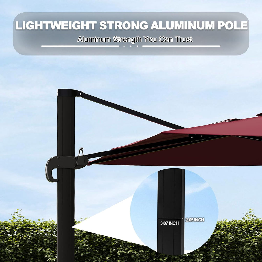 SOLLED 10x10 FT Outdoor Umbrella with Base, Cantilever Patio Umbrella 360° Rotation Adjustable Height, Square Sun Shade for Pool Garden Backyard,Blue