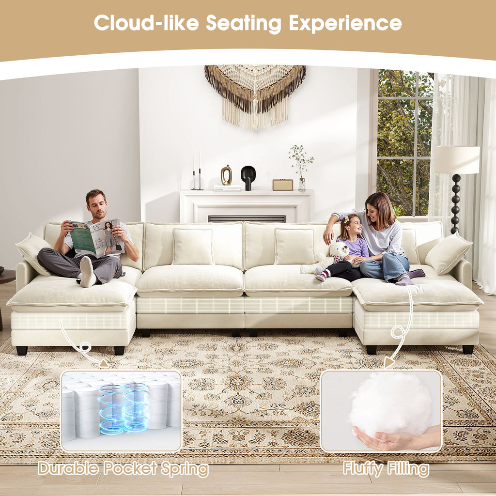 BedLuxury 111.5'' Modular Sectional Sofa with Movable Ottomans, U Shaped Cloud Couch for Living Room, 3-Seat, Grey