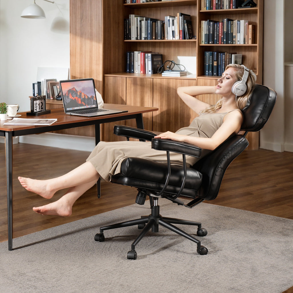 Toject Ergonomic Office Chair, High Back Big Comfy Home Office Chair with Lumbar Support, Mid-Century Modern Computer Executive Office Chair, Brown