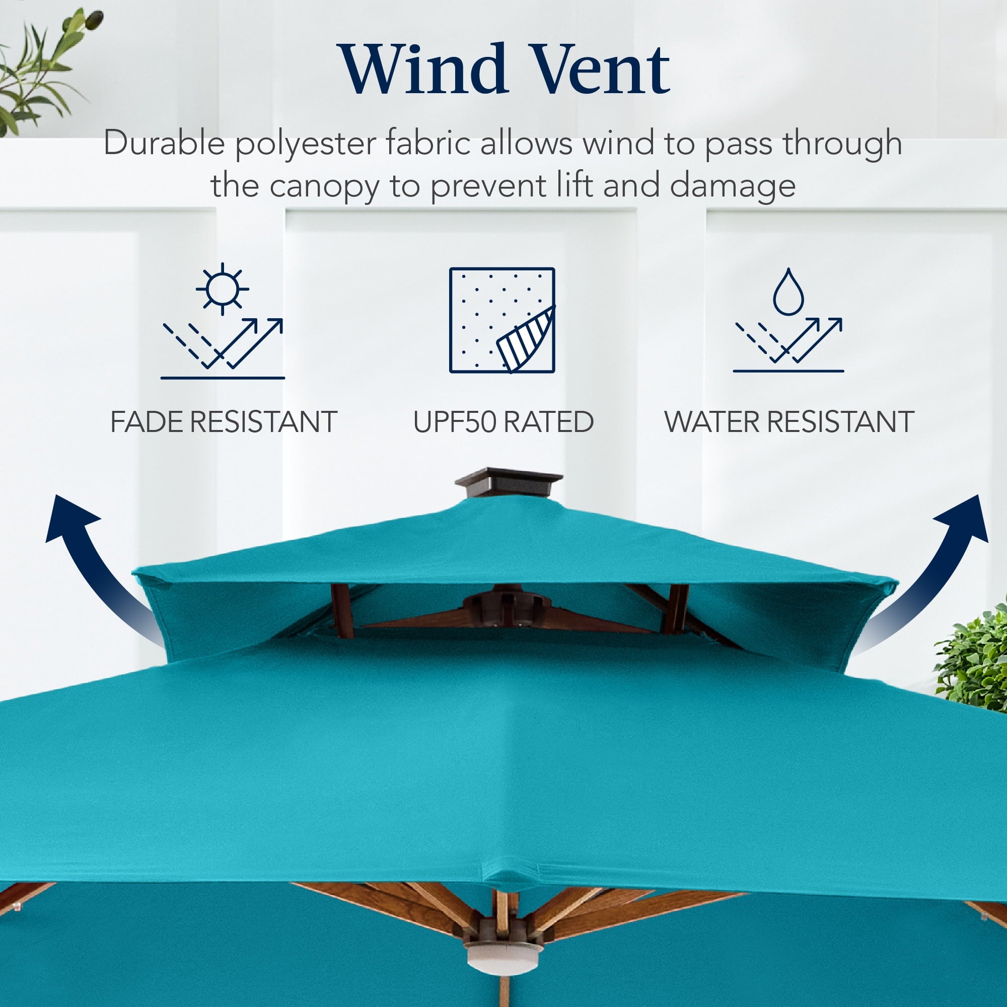 Best Choice Products 10ft Square Woodgrain Pattern 2-Tier Outdoor Solar LED Cantilever Umbrella w/ Base - Gray