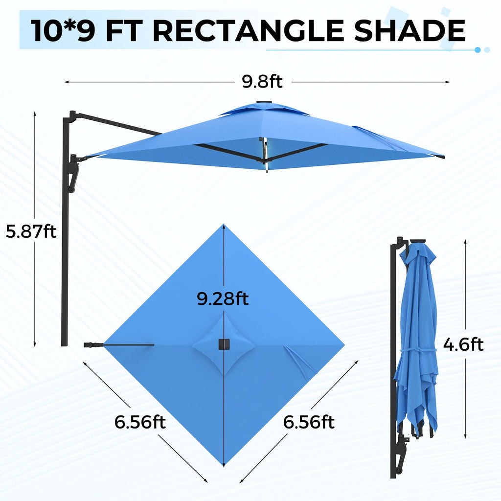 AECOJOY 10x10ft Outdoor Cantilever Patio Umbrella with Base, 360° Tilt & Rotate, Beige
