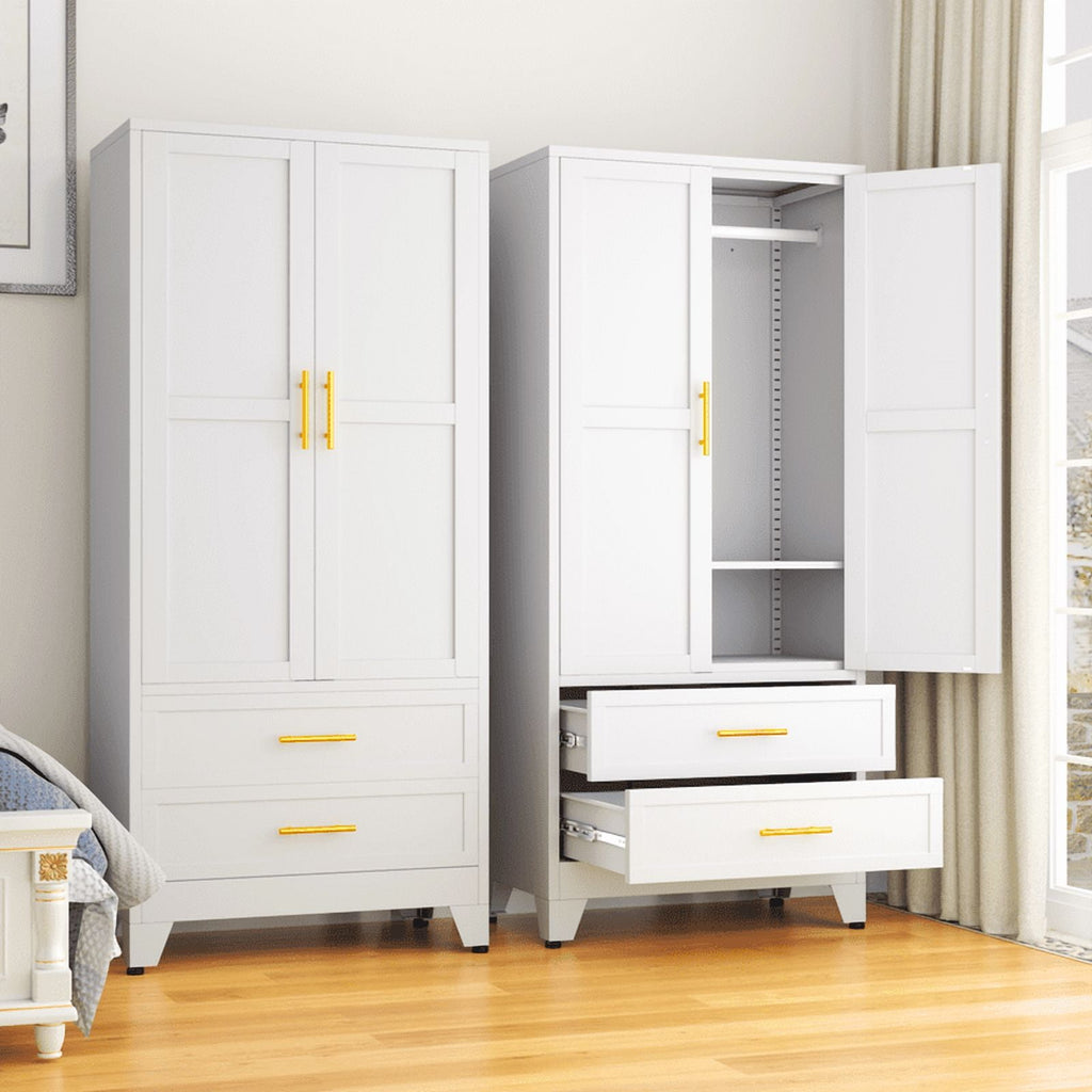EROSOEI Metal Freestanding Armoire Wardrobe Clost With Hanging Rod and Drawers
