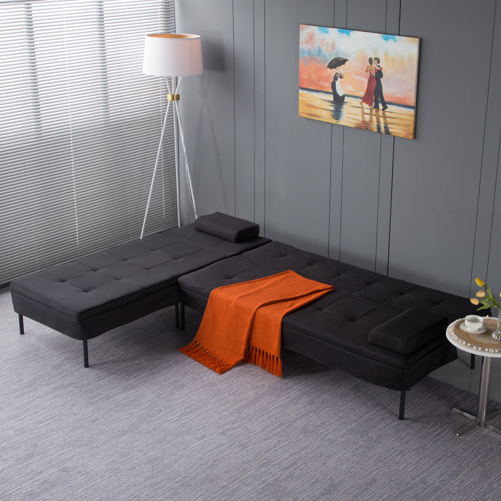 Gewnee 89.4”Convertible Sectional Sofa,L-Shaped Couch with Reversible Chaise,5-Position Adjustable Backrest,Modern Futon Sleeper for Small Spaces Living Room Apartment Office,Black Iron Frame