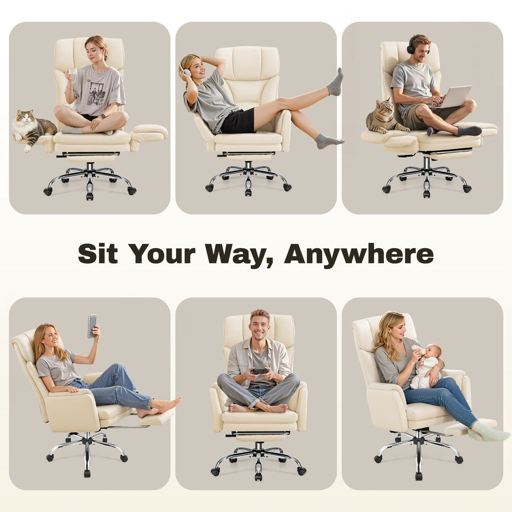 Primy Cross Legged Office Chair with Footrest & Convertible Armrests, 500LBS Capacity Home Desk Chair, Ergonomic Recliner with Lumbar Pillow, Criss Cross Design, Big and Tall Executive Chair