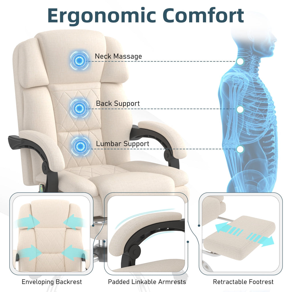 HOMREST Ergonomic Office Chair with 6-Point Massage & Heating, Adjustable Executive Desk Chair with Retractable Footrest, PU Leather Home Office Desk Chair for Home & Office (Black)