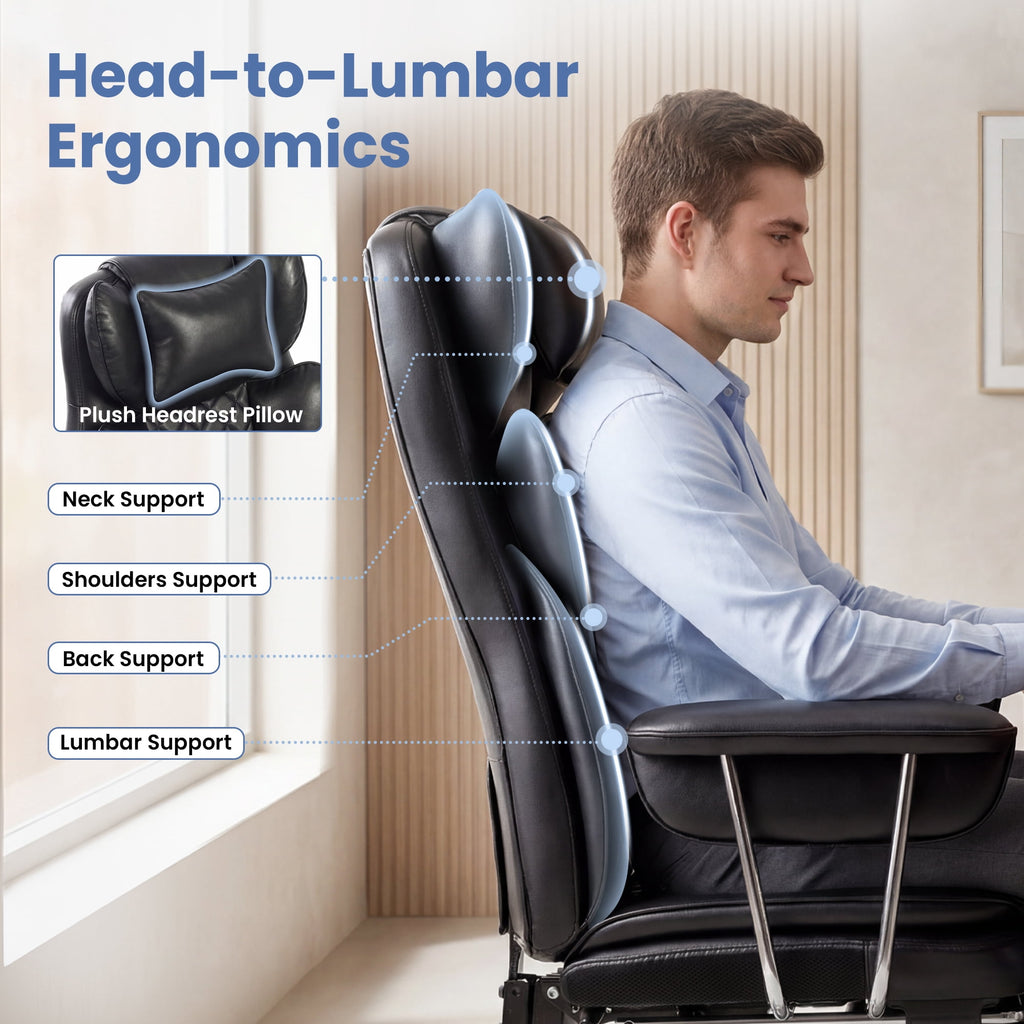 CELTOSS Executive Office Chair 400LBS, High Back Computer Chair with Arms and Footrest, Ergonomic Desk Chair with Lumbar Support, 90–135° Reclining Office Chairs for Home Work, Fabric Blue