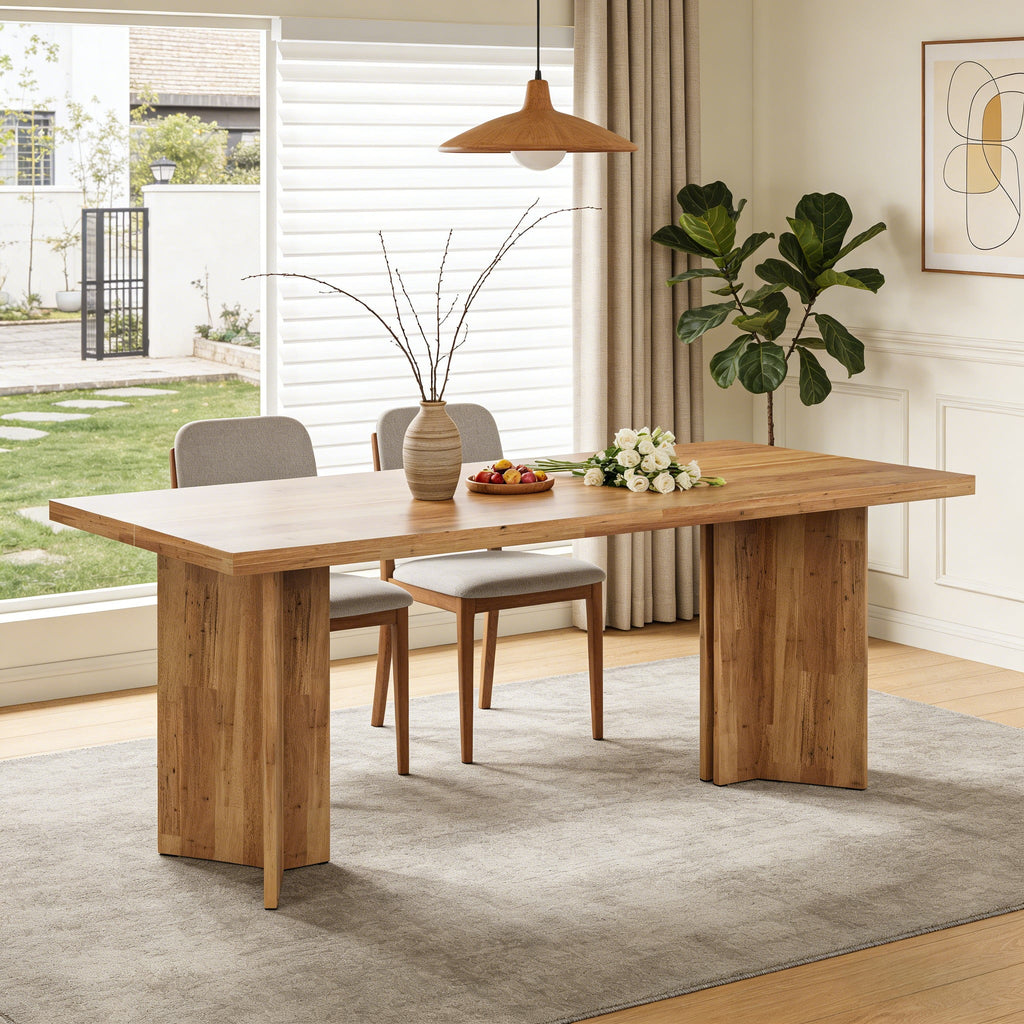 Fnova 63 Rectangular Modern Dining Table, Wooden Modern Kitchen Table for 6 People for Dining Room, Warm Brown (Chairs Not Included)