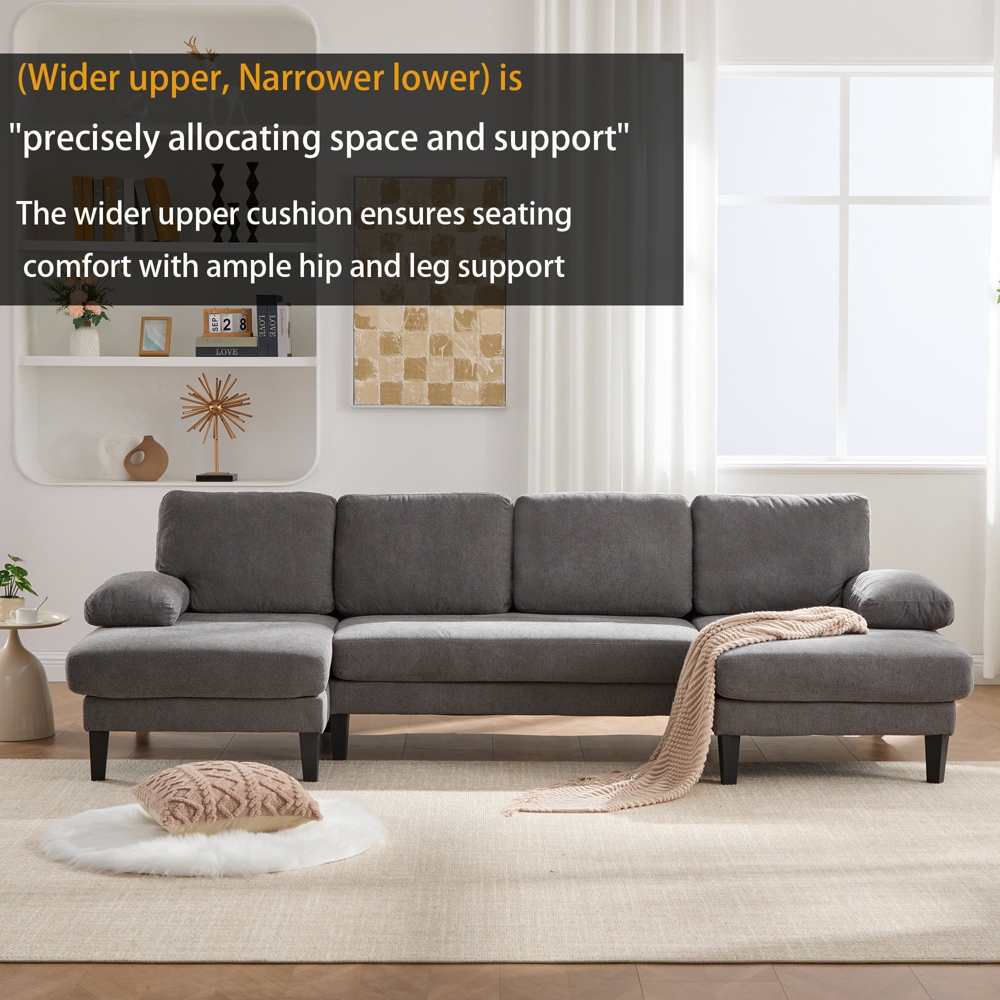 BINBANK L-Shaped Chenille Pull Out Sleeper and Storage Chaise Sectional Futon Sofa Bed with USB, Gray/Beige