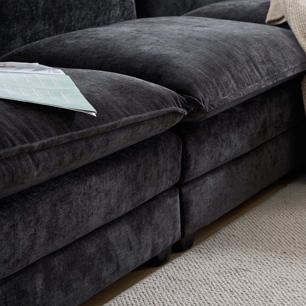 Ktaxon Sectional Sofa L Shaped Couch with Chaise Living Room Sleeper Set, 2 Seats with Chenille and Double Layer Cushions 86 W Beige