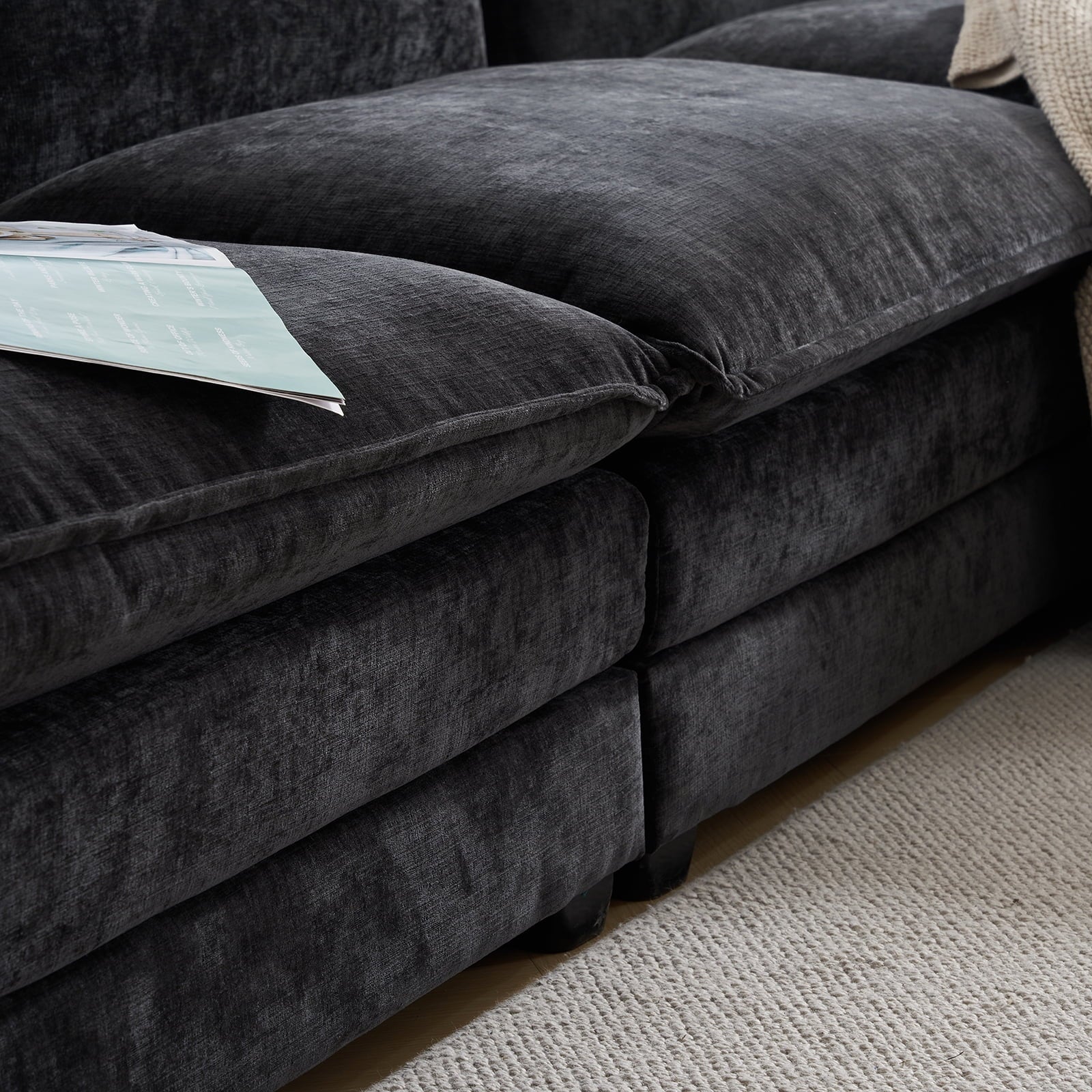 Ktaxon Sectional Sofa L Shaped Couch with Chaise Living Room Sleeper Set, 2 Seats with Chenille and Double Layer Cushions 86 W Beige