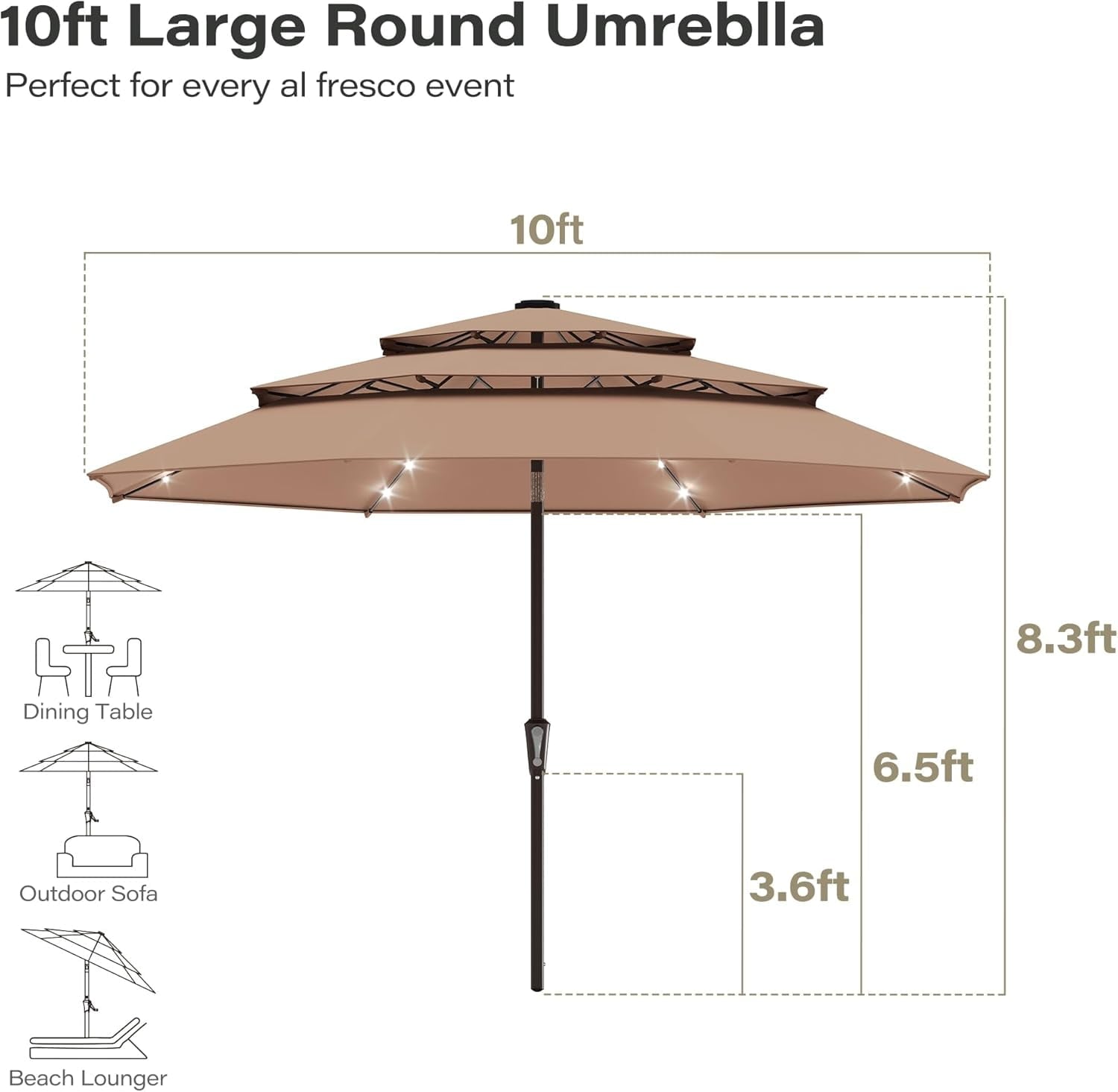 LAUSAINT HOME 10 Feet Patio Umbrella, Outdoor Large Cantilever Round Windproof Patio Offset Umbrella with 360° Rotation for Backyard, Gray