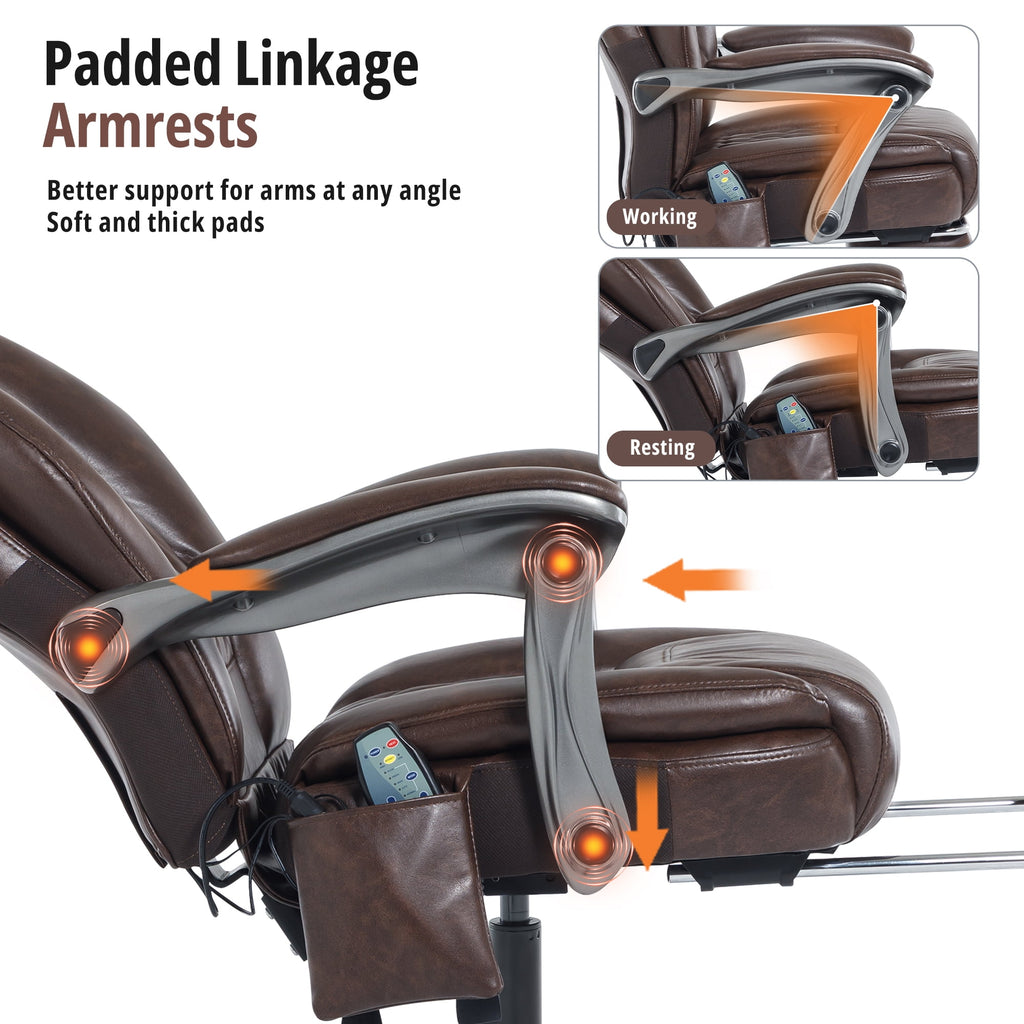 Heated Massage Office Chair with 6 Points Vibration, Reclining Ergonomic Desk Chair with Footrest for Extra Comfort, PU Leather High Back Executive Computer Chair, Thick Padded Massage Chair