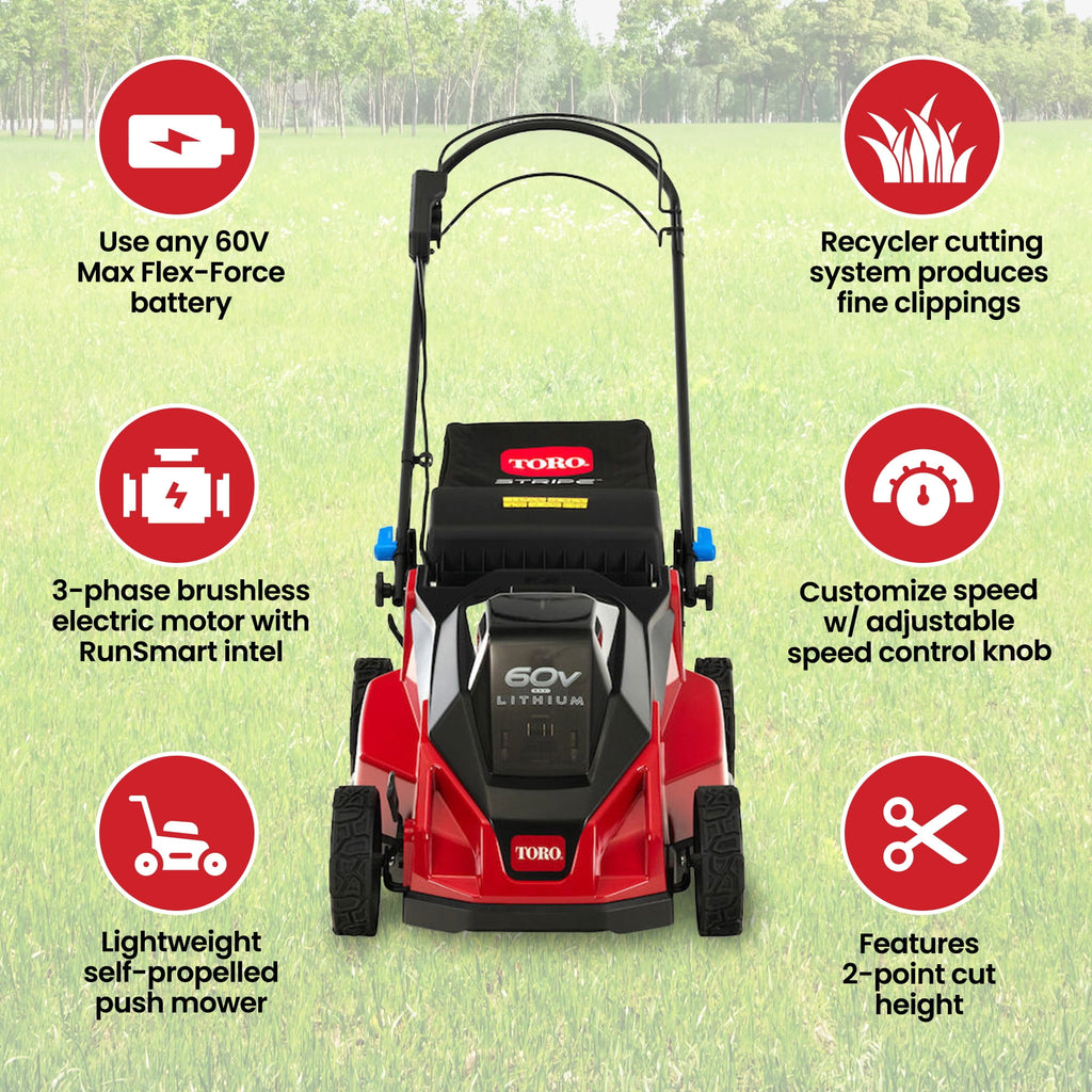 TORO Foldable 21-Inch Stripe Electric Self Propelled Lawn Mower 60-Volt