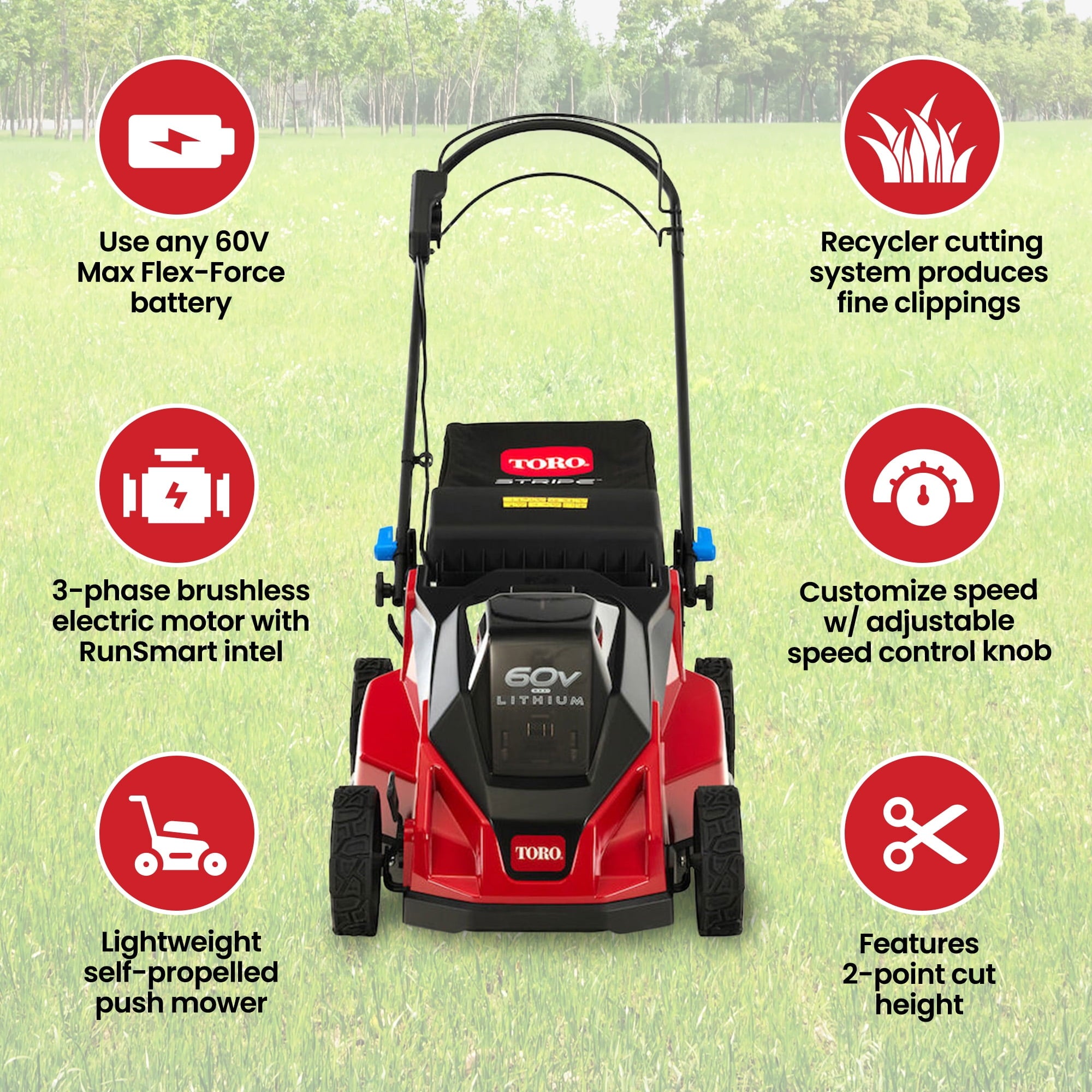 TORO Foldable 21-Inch Stripe Electric Self Propelled Lawn Mower 60-Volt