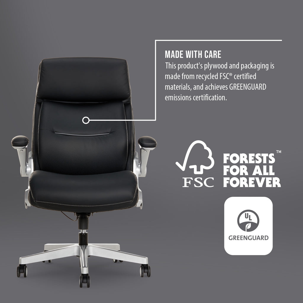 Shaquille O'Neal Cenzo Ergonomic Big and Tall Office Chair ,Flip-Up Arms PureSoft Upholstery High-Back Desk Chair with 400 lb Capacity, Black