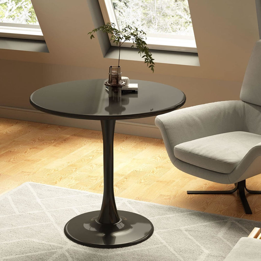 GDF Studio 24 Round Modern Dining Table, Wooden Top Tulip Table with Steel Pedestal Base, Kitchen Table, Walnut