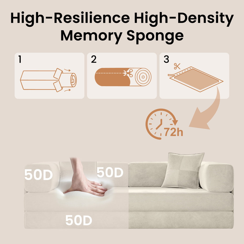 BELHOME 5-in-1 Convertible Sofa Bed, 78.8 Sleeper Sofa Boneless Couch with Side Pockets, Folding Floor Sofa Compression Sofa for Living Rooms No Assembly Required