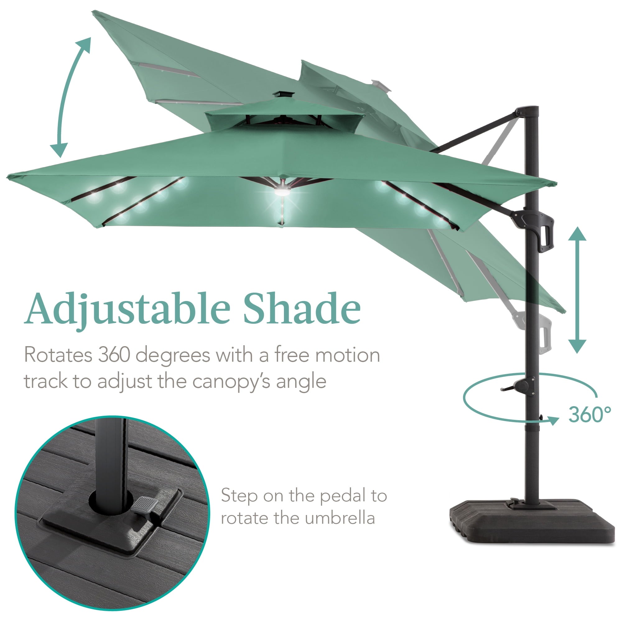 Best Choice Products 10x10ft 2-Tier Square Outdoor Solar LED Cantilever Patio Umbrella w/ Base Included - Tan